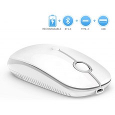 MacBook Laptop Windows Android Mac OS Quiet 클릭 마우스(블루투스 포함) Type C 및 Nano USB 수신기-화이트 및 실버와, 단일옵션, 단일옵션
