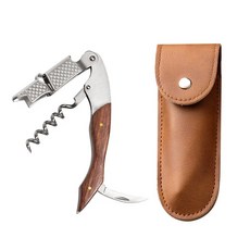 레드와인 맥주 오프너 나뭇결 스테인레스 스틸 다기능 해마 칼 가정용 주방 도구, leather sheath B, 1개