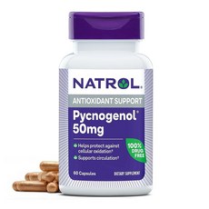 Natrol 피크노제놀 캡슐 항산화 보호 세포 산화 및 노화 관련 손상으로부터 보호 유럽 해양 소나무 껍질 추출물 순환 지원 50mg 60개입, 60정, 1개