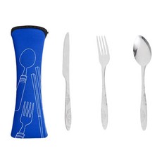 GHSHOP 캠핑용품 숟가락 포크 나이프 콤보 금속 식기 백패킹 BBQ용, 멀티, 스테인리스 스틸, 다크 블루 백, 1개