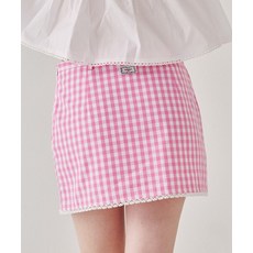 론론 TORCHON LACE CHECK MINI SKIRT PINK