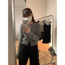 플랜와이 여성 크롭 꽈배기 라운드 니트 가디건 PFS1
