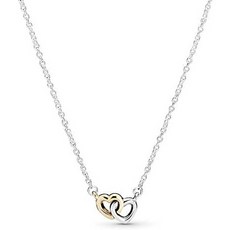 해외1517556 Pandora Jewelry Interlocked 하트 Collier 스털링실버 and 14K 옐로우골드 necklace 17.7