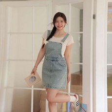 스트랩 데님 스커트~3XL