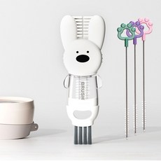 TENET 4in1 토끼 컵 물병 텀블러 젖병 틈새 세척솔 빨대 브러쉬, 화이트, 1개