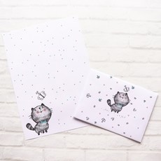 편지지 일식 심플 고양이선생 학생 로맨틱 연서 양식 편지봉투 블랙화이트 세트무료택배 주문제작가능, T01-포획나비 고양이 10장 편지지 10개 편지봉투