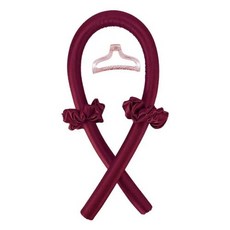Heatless Curling Rod Headband No Heat Silk Curls Ribbon Hair Rollers Sleeping Soft Headband Lazy Hai, Wine Red with Clip