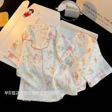 우사기 여름 주니어 중학생 여름 수면 잠옷 파자마 이지웨어, 4772미코 반팔+반바지