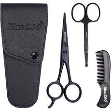 BlueZOO Beard Mustache Scissors and Comb Kit with BlueZOO 수염 콧수염 가위 및 PU 보관 가방이 포함된 빗 키트 남성 및 여성 관, 1개