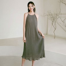 홀터넥 민소매 나시 롱 원피스 라운드넥 링클 리본 바캉스 비치 [루루]