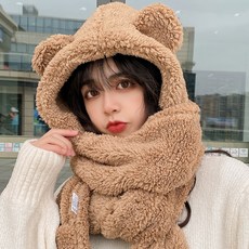 성인 곰돌이모자 제니 곰돌이털모자 양털 뽀그리 후드 머플러 장갑 일체형