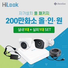 하이크비전 하이룩 200만화소 실내1대+실외1대+4채널 DVR녹화기 CCTV자가설치 풀세트, 1TB 포함 - 하이룩dvr