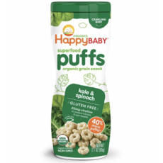 해피 베이비 슈퍼푸드 퍼프스 아기 간식 과자 케일 시금치 2.1oz(60g) 6팩 Happy Baby Puffs, 1