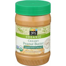 365 에브리데이 (미국직배) 무염 달지않은 크리미 유기농 땅콩잼 454g 1+1 Organic Creamy Peanut Butter Unsweeteend & No Salt 16 oz, 2개