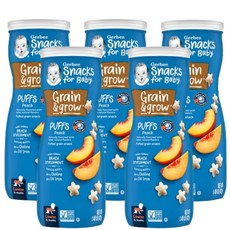 Gerber 거버 유아용 스낵 퍼프 곡물스낵 피치, 피치 맛, 42g, 5개 - 거버