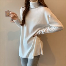 이유무무 NQ-074 여성 루즈핏 하프 롱 골지 니트 터틀넥 목폴라