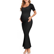 AISWI 2025 Maternity Bodycon Mermaid Maxi Dress Sexy Square Neck Short Sleeve Ribbed Pregnancy Dress