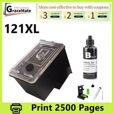 HP호환호환 잉크젯 121 XL용 프린터 카트리지 교체 데스크젯 D2563 F4283 올인원 F2423 F4275, 07 black and 100ml ink, 1개