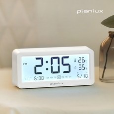 플랜룩스 심플뷰 전자 탁상시계 LED 백라이트 온도 습도 무소음 알람 시계,