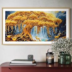 금전수 폭포 돈나무 키키 대형 보석십자수 패브릭형 비즈 큐빅 100x50cm 액자불포함, 1세트