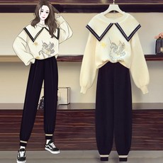 새로이 TAZY58I8 여성 겨울가울 상하의 세트 긴바지 투피스