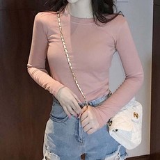 여성 슬림핏 베이직 무지 긴팔 라운드 티셔츠 후드 라운드티 여성티셔츠