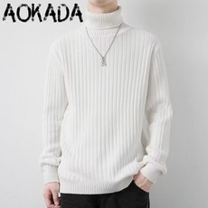 AOKADA 스웨터 남성 가을 겨울 일본 스타일 니트 INS 느긋한 복고 부드러운 하이넥 풀오버 스웨터 3색