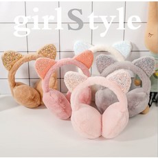 패션 헤드폰 스팽글 고양이 귀 여자 숙녀 귀 머 거리 플러시 어린이 따뜻한 귀 머 거리 겨울 귀 머 거리 귀 따뜻하게|귀마개|