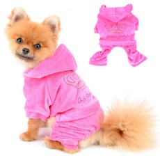 SEIMAI Dog Hoodies Jumpsuit for Small Dog Cat Pupp SEIMAI 강아지 후드티 소형견용 점프수트 고양이 강아지 라인스톤 크라운 소프트 벨벳, 1개, 분홍색