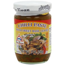 달콤한 바질 잎을 곁들인 포관타이 칠리 페이스트 7온스 병 Por Kwan Thai Chili Paste With Sweet Basil Leaves 7 Ounce Jar, 1개