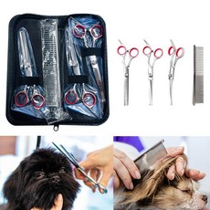 반려견 홈케어 강아지 미용가위 3종 고급 가죽가위집 패키지 세트, LD-1154 애견미용가위세트_블랙(레드)