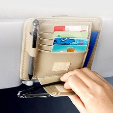 다담다 선바이저 미니 포켓 수납 선글라스 안경 홀더 볼펜 카드 영수증 현금 보관 PU가죽 자동차 썬바이저 멀티 포켓 00338, 1개, 베이지