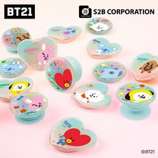 BT21 비티21 블링 그립홀더 글리터 하트 그립톡 3단 조절 거치대, 1개, 하트_쿠키
