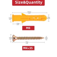 나사 건식 벽체 앵커 및 나사 모음 키트 M8 플라스틱 벽 앵커 및 플랫 나사 100 개 200, 2) M8 and M4x35 - 100set