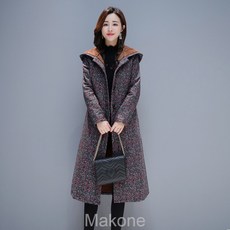 Makone여자 겨울 코트 롱 코트겨울 민족풍 면옷 여장 가모 두꺼운 중국풍 면마 복고 후드 외투