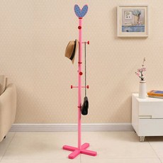 원목 우드 스탠드 옷걸이 행거 아이방 핑크하트 미니 스탠딩옷걸이, 핑크