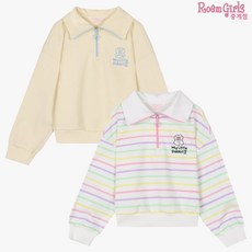 로엠걸즈 중계점 *2024 NEW SPRING 50%SALE* 카라 반집업 스웻셔츠 (2Color) 알록달록 스트라이프 패턴 스윗하고 사랑스러운 데일리 맨투맨 티셔츠 6~12세