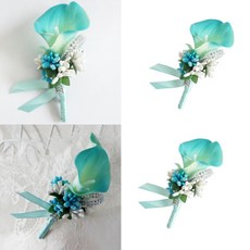 Royalways 2pcs 손목 코사지 및 Boutonniere 세트 리본 코사지 빈티지 인공 꽃 Boutonnieres 웨딩 신부 들러리 코사지 웨딩 장식, 12x6x5cm, 우레탄, 하늘색