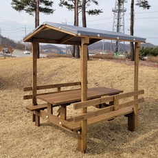조립식 야외 지붕 일자 테이블 방부목 등받이 미니 원두막 (택배 배송) r-g3, E2)천막-박공-등받이형, 4)방부목 도토리색(cp-r-g3)