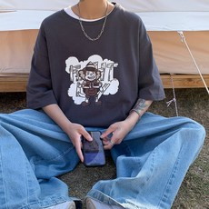 빅토리썬 주니어반팔티 티셔츠 남성 와이드 루즈핏 하라쥬크 무드 심플 여름 그린 커플