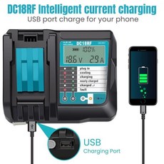 마키타 리튬 배터리용 초고속 충전기 LED 스크린 USB 포트 포함 BL1860BBL1830 BL1415BL1440 DC18RF 14.4V-, 01 US