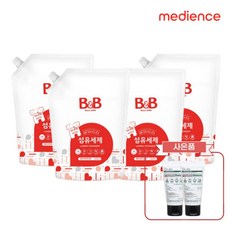 비앤비 아기 유아 섬유세제 베이비파우더 1500ml 리필형 4개입+닥터아토 스킨 체험팩 40ml 증정, 1.5L