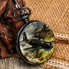 3D Spitfire 전투기 제 2 차 세계 대전 항공기 인쇄 석영 주머니 시계 체인 보석 육군 군사 기념품 선물 남성 여성을위한|휴대용 & 회중 시계|
