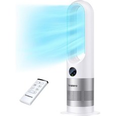 블레이드리스 팬 리모컨 8단 속도 90° 진동 9시간 타이머가 장착된 26인치 타워 자동 꺼짐 기능이 있는 대형 LED 디스플레이 청소가 간편하고 침실 가정 사무실, White + Silver Senmeo, 1개