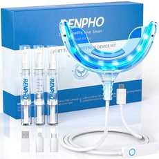 LED 조명이 포함 된 치아 미백 키트 renpho 16 led 가속기 조명 민감한 치아 미백제위한 치아 미백 키트 3x4ml 비 민감성 젤 35 ％ 과산화 카르 바 미드 마우스 트레이 스마트 폰 어댑터 4 개, One Color, 16XLED Lights