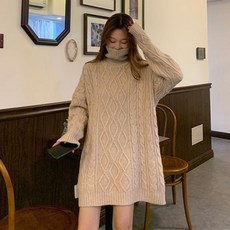 여자 데일리 꽈배기 폴라 롱 니트 티셔츠 겨울