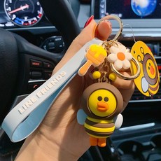 linefriends 브라운 베어 키홀더 여 책가방걸이 열쇠고리, 정판 꿀벌 샐리 닭