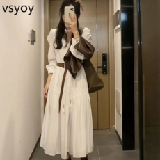 vsyoy 틈새 하이 엔드 원피스 투피스 세트 올 매치 티 스타일 원피스