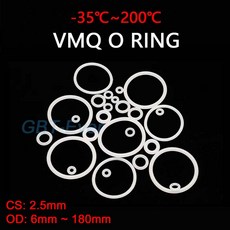 고무패킹 고무링 세트 VMQ 화이트 실리콘 O링 개스킷 식품 등급 와셔 방수 절연 씰링 링 CS 2.5mm OD 6mm 180mm, [25] OD 30mm (10Pcs), [01] CS 2.5mm, 1개