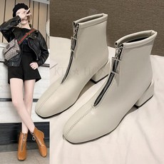 kirahosi 여성 앵클 스퀘어 삭스 부츠 미들힐 64호+덧신증정 BVwxvkmn